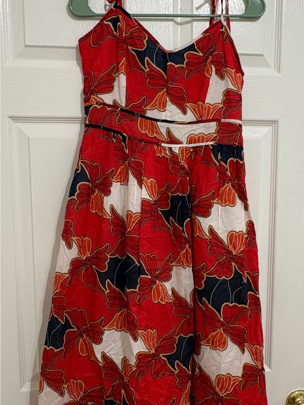 Ann Taylor Red Floral Sundress with Navy & White Accents